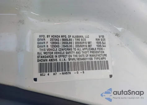 2004 Honda Odyssey Ex-L from USA, damaged, VIN 5FNRL18094B011109